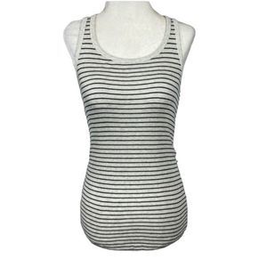 VINCE Oatmeal w/Black Stripes Pima Cotton Blend Long Line Ribbed Tank Top M
